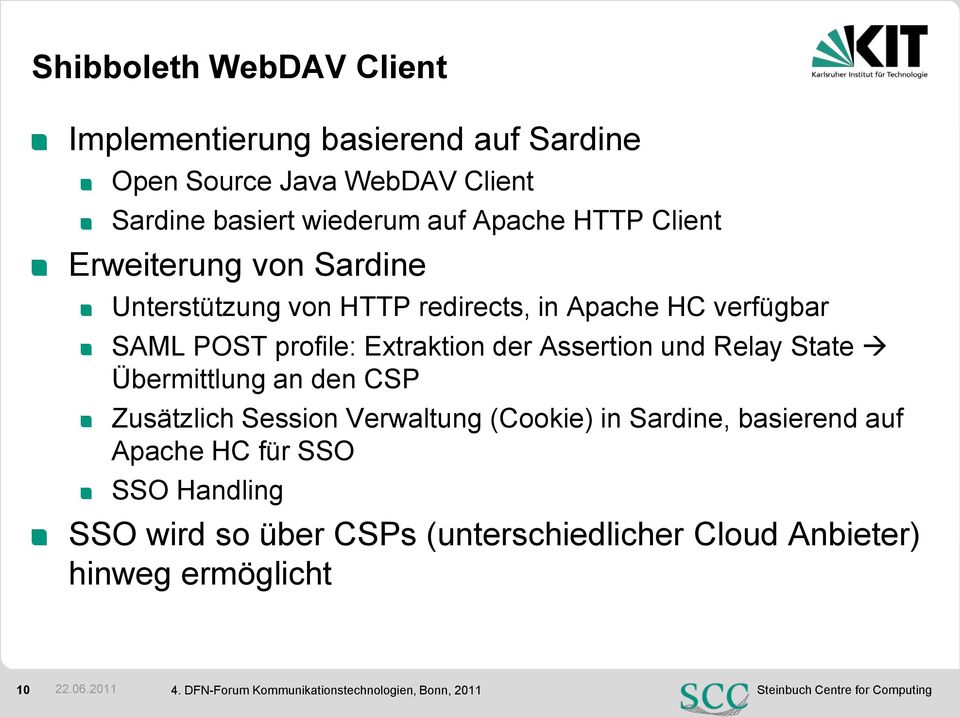 Relay State Übermittlung an den CSP Zusätzlich Session Verwaltung (Cookie) in Sardine, basierend auf Apache HC für SSO SSO Handling SSO