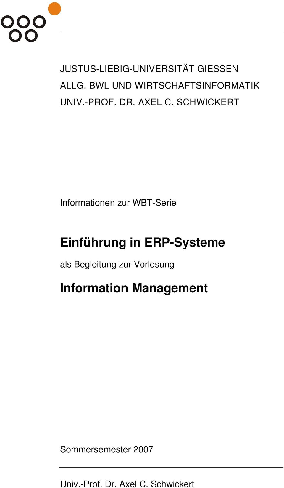 SCHWICKERT Informationen zur WBT-Serie Einführung in ERP-Systeme