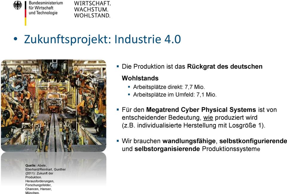 Wir brauchen wandlungsfähige, selbstkonfigurierende und selbstorganisierende Produktionssysteme Quelle: Abele, Eberhard/Reinhart,