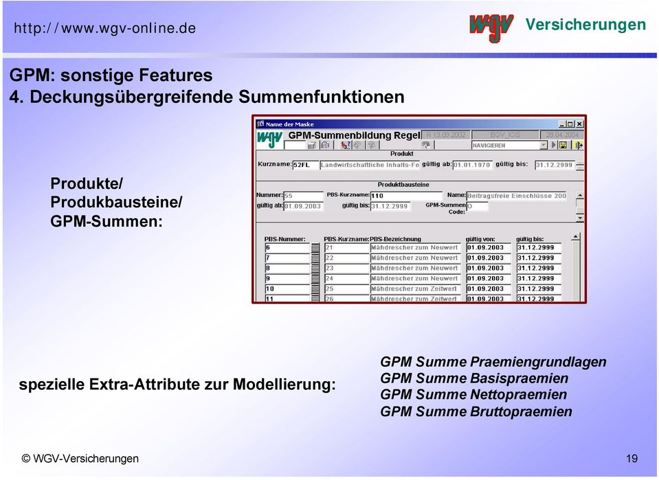 Produkbausteine/ GPM-Summen: spezielle Extra-Attribute zur
