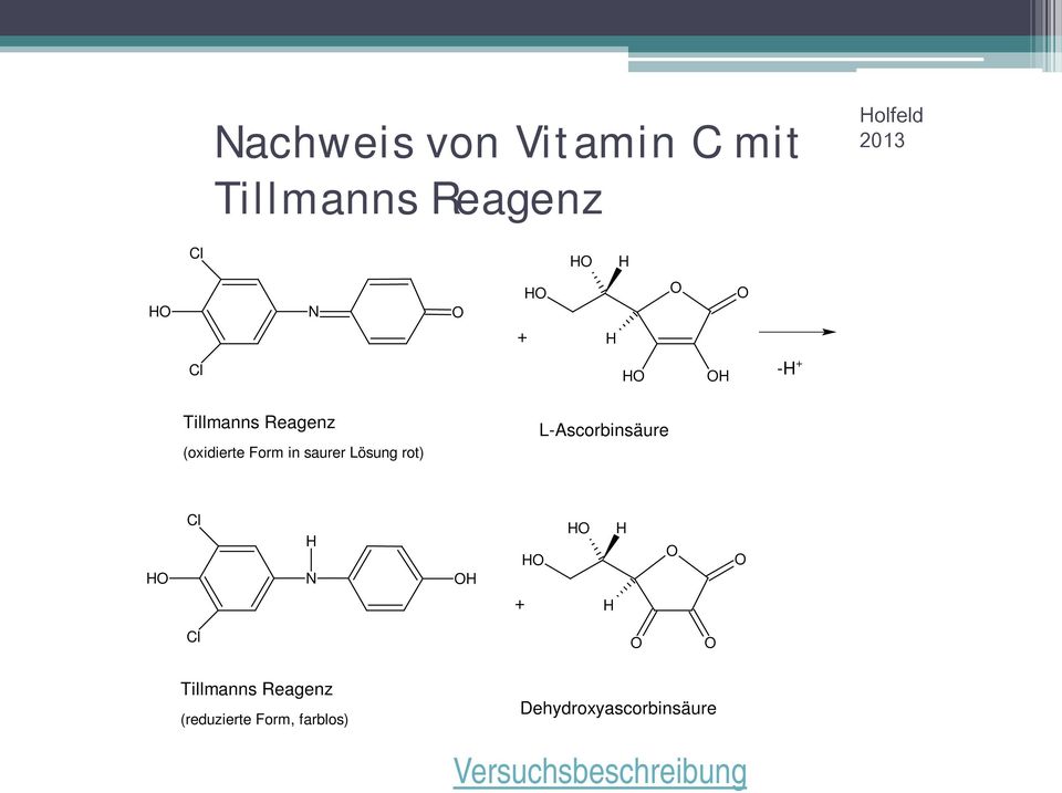 L-Ascorbinsäure Cl N + Cl Tillmanns Reagenz (reduzierte