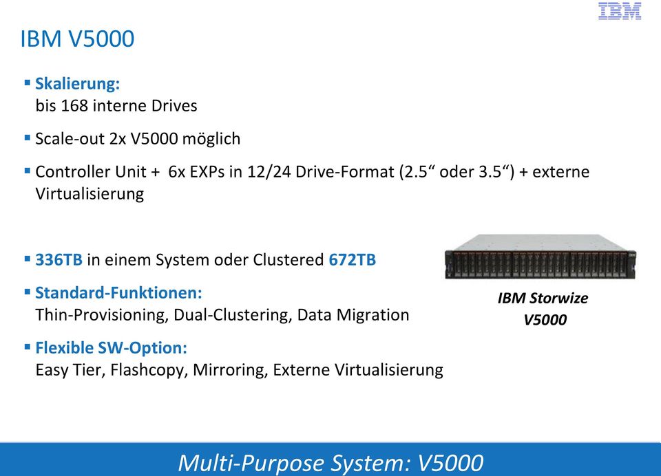5 ) + externe Virtualisierung 336TB in einem System oder Clustered 672TB Standard-Funktionen: