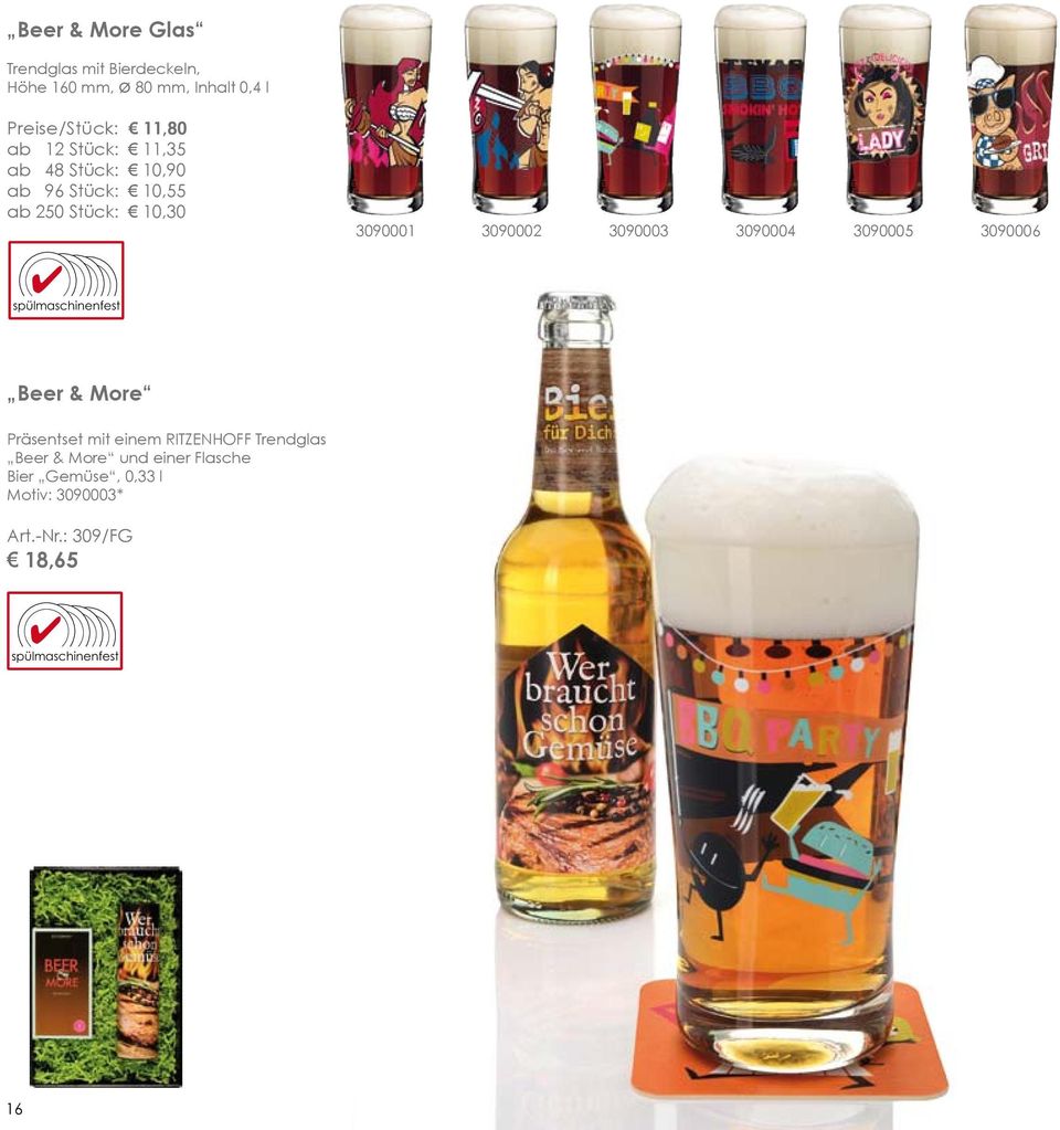 3090002 3090003 3090004 3090005 3090006 Beer & More Präsentset mit einem RITZENHOFF Trendglas Beer &