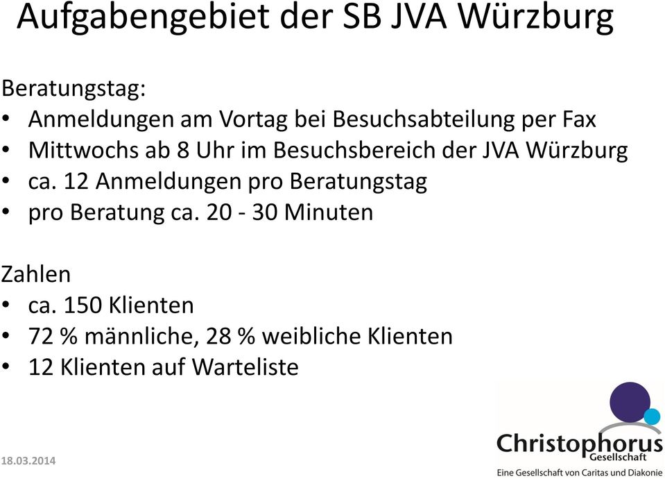 Würzburg ca. 12 Anmeldungen pro Beratungstag pro Beratung ca.