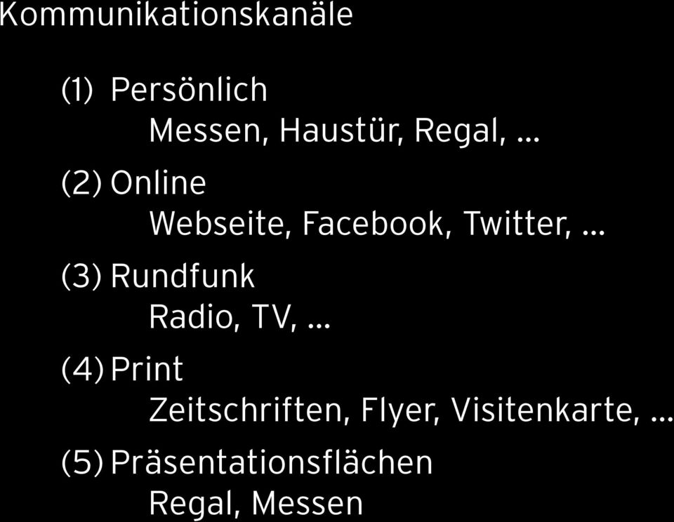 Twitter, (3) Rundfunk Radio, TV, (4) Print