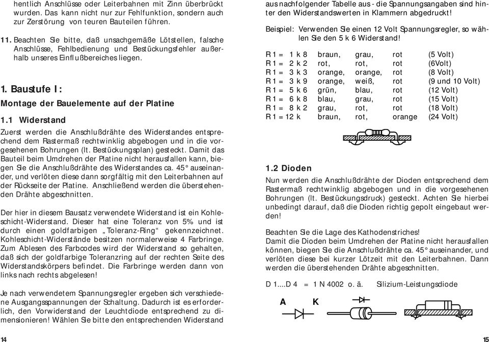 Baustufe I: Montage der Bauelemente auf der Platine 1.