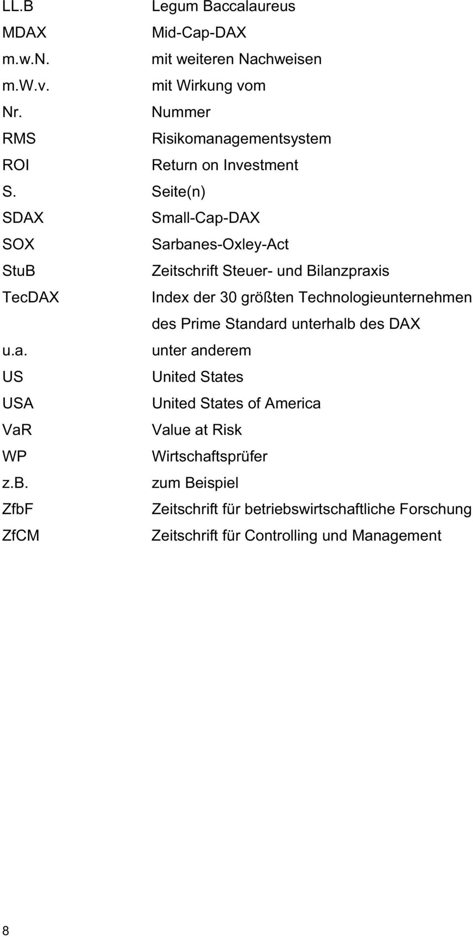 Seite(n) SDAX Small-Cap-DAX SOX Sarbanes-Oxley-Act StuB Zeitschrift Steuer- und Bilanzpraxis TecDAX Index der 30 größten