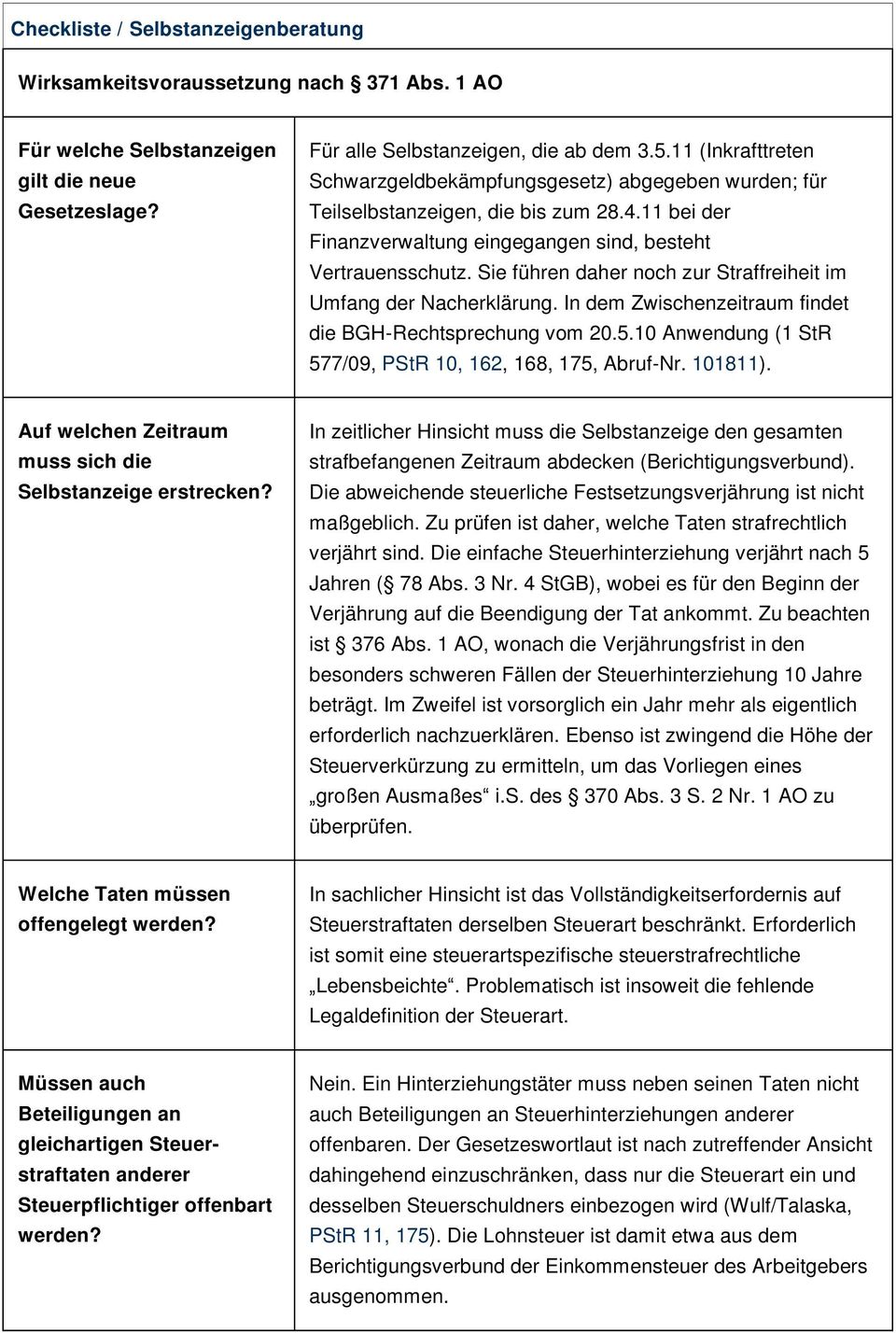 Sie führen daher noch zur Straffreiheit im Umfang der Nacherklärung. In dem Zwischenzeitraum findet die BGH-Rechtsprechung vom 20.5.10 Anwendung (1 StR 577/09, PStR 10, 162, 168, 175, Abruf-Nr.