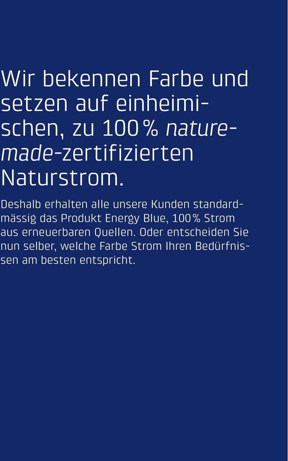 Deshalb erhalten alle unsere Kunden standardmässig das Produkt Energy Blue,