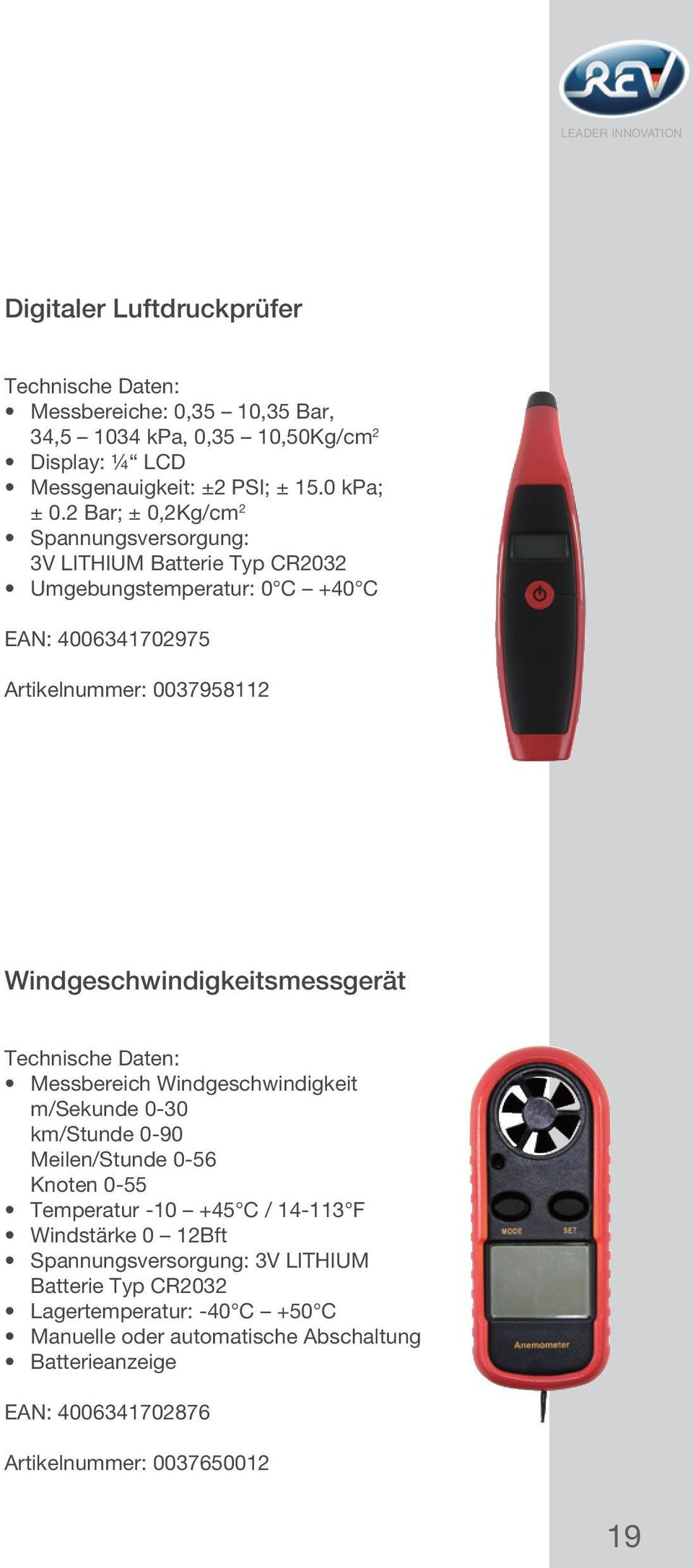 Windgeschwindigkeitsmessgerät Messbereich Windgeschwindigkeit m/sekunde 0-30 km/stunde 0-90 Meilen/Stunde 0-56 Knoten 0-55 Temperatur -10 +45 C / 14-113 F