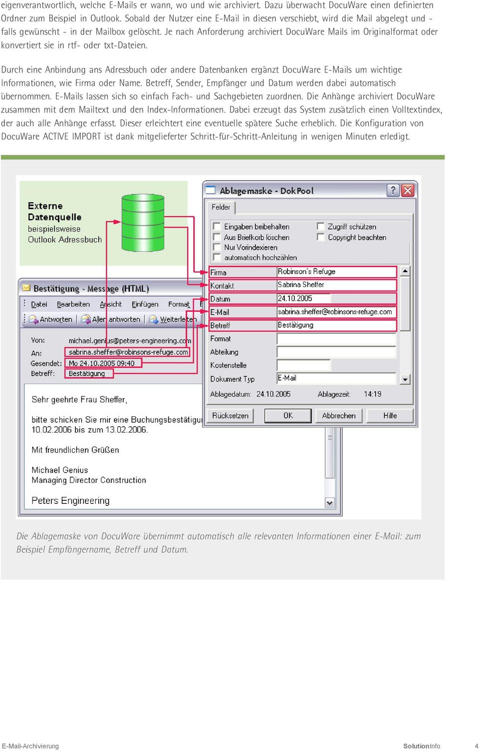 Je nach Anforderung archiviert DocuWare Mails im Originalformat oder konvertiert sie in rtf- oder txt-dateien.