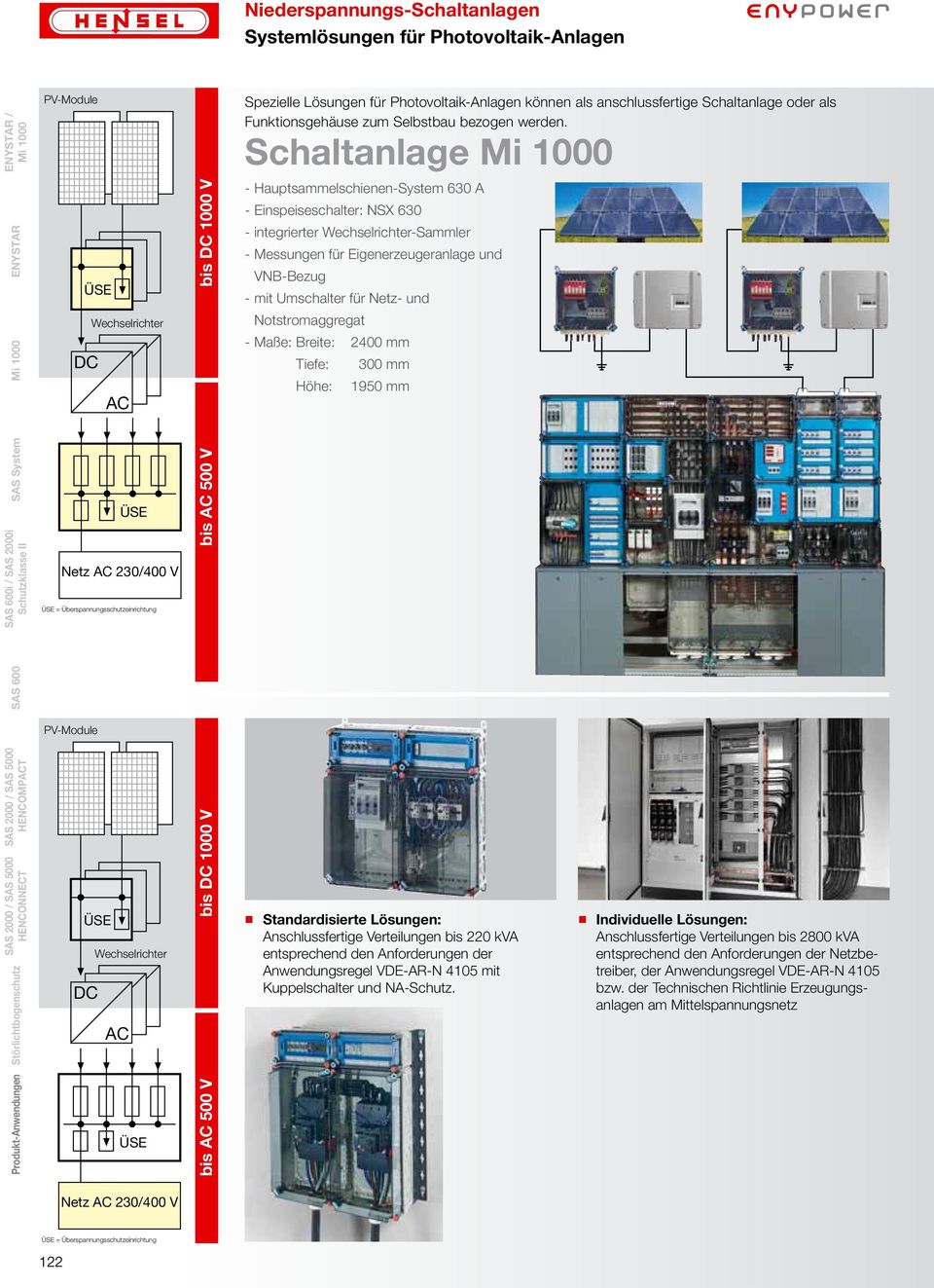 Hauptsammelschienen-System 630 A - Einspeiseschalter: NSX 630 - integrierter Wechselrichter-Sammler - Messungen für Eigenerzeugeranlage und VNB-Bezug - mit Umschalter für Netz- und Notstromaggregat -