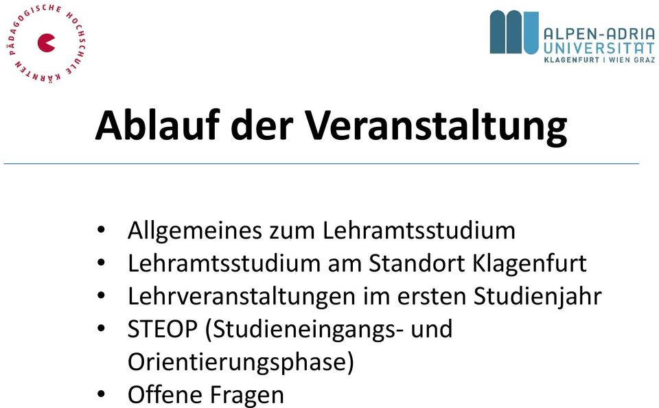 Klagenfurt Lehrveranstaltungen im ersten