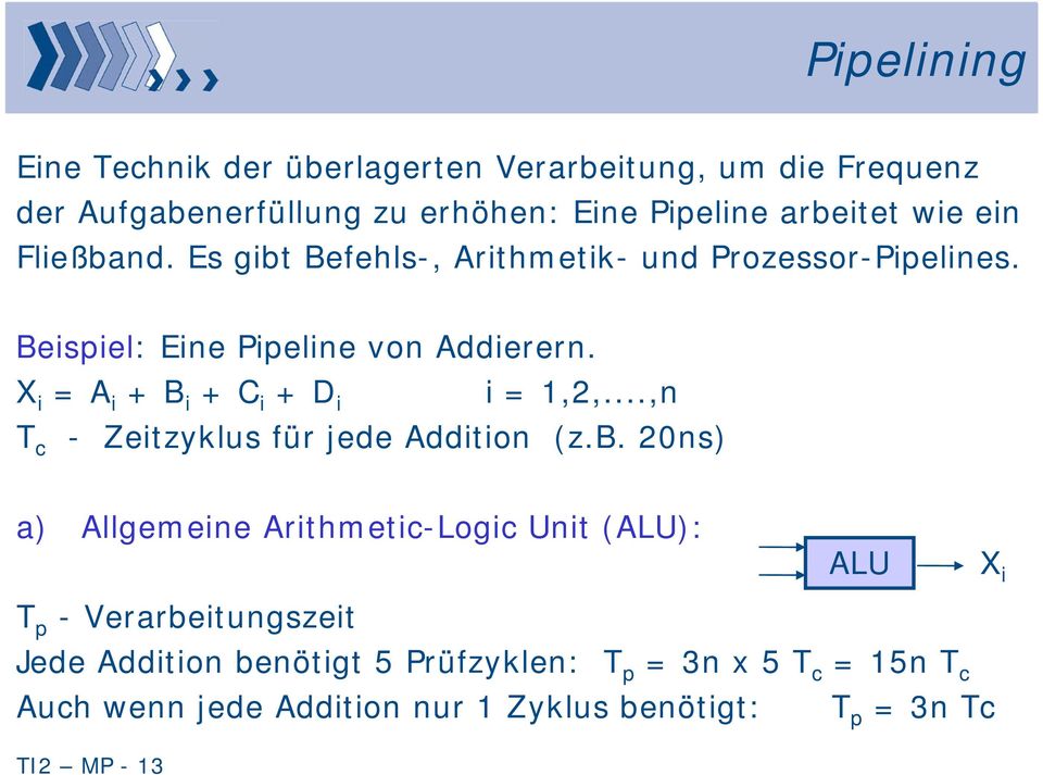 X i = A i + B i + C i + D i i = 1,2,...,n - Zeitzyklus für jede Addition (z.b.