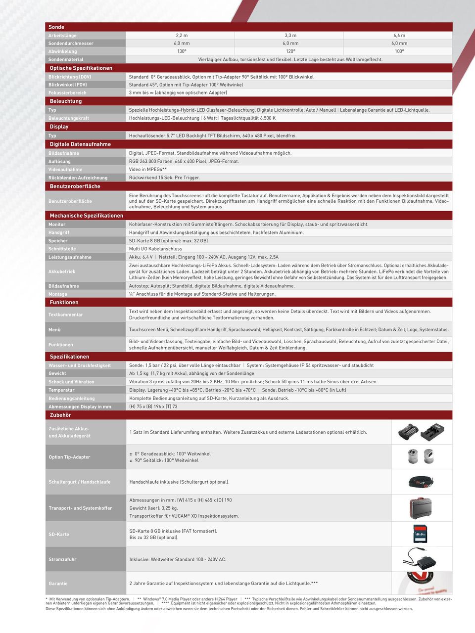 Optische Spezifikationen Blickrichtung (DOV) Standard 0 Geradeausblick, Option mit Tip-Adapter 90 Seitblick mit 100 Blickwinkel Blickwinkel (FOV) Standard 45, Option mit Tip-Adapter 100 Weitwinkel