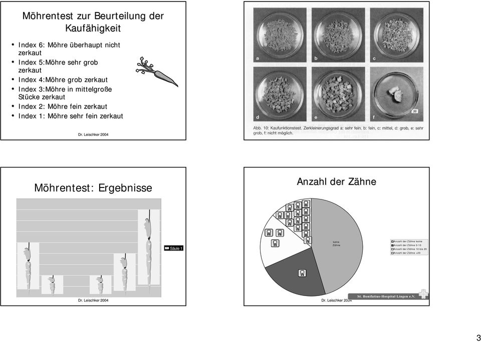 sehr fein zerkaut 9 Möhrentest: Ergebnisse Anzahl der Zähne 8 7 6 5 4 Säule 1 keine Zähne Anzahl der Zähne keine