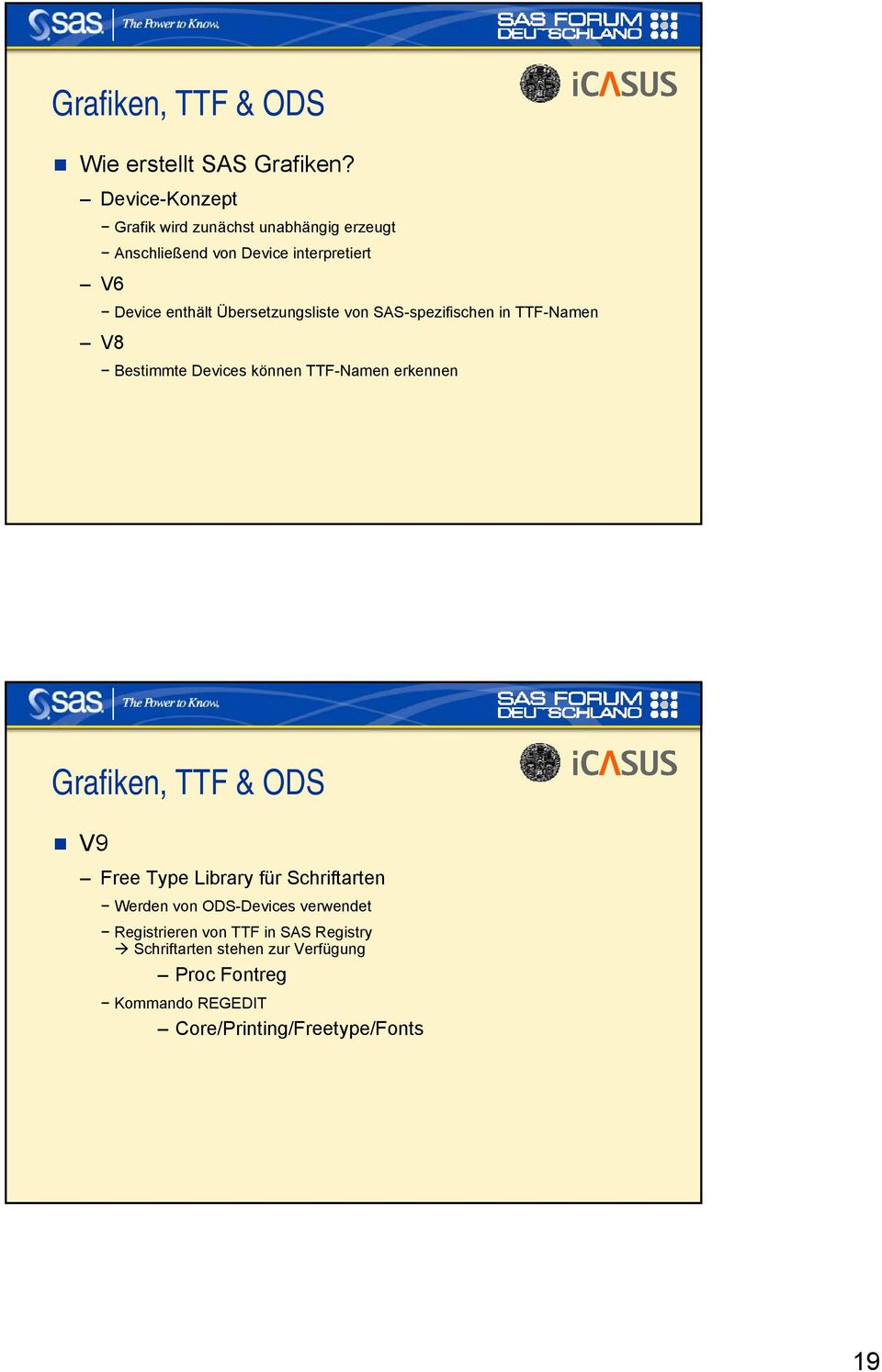 Übersetzungsliste von SAS-spezifischen in TTF-Namen V8 Bestimmte Devices können TTF-Namen erkennen Grafiken, TTF & ODS