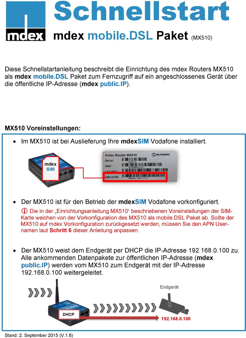 mdex SIM Der MX510 ist für den Betrieb der mdexsim Vodafone vorkonfiguriert.