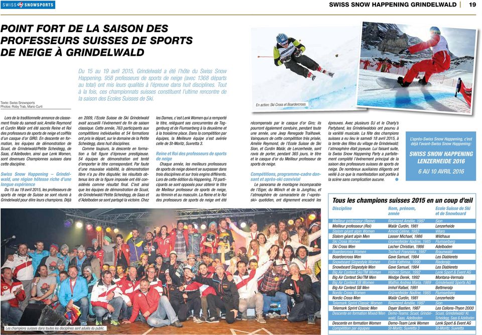 Tout à la fois, ces championnats suisses constituent l ultime rencontre de la saison des Ecoles Suisses de Ski. En action: Ski Cross et Boardercross.