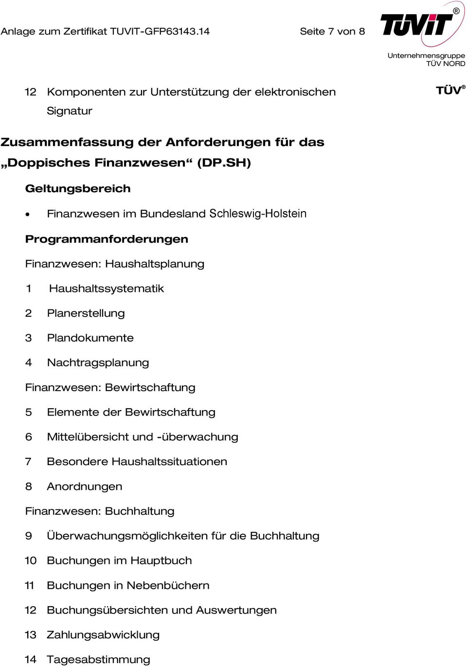 SH) Geltungsbereich Finanzwesen im Bundesland Schleswig-Holstein Programmanforderungen Finanzwesen: Haushaltsplanung 1 Haushaltssystematik 2 Planerstellung 3 Plandokumente 4