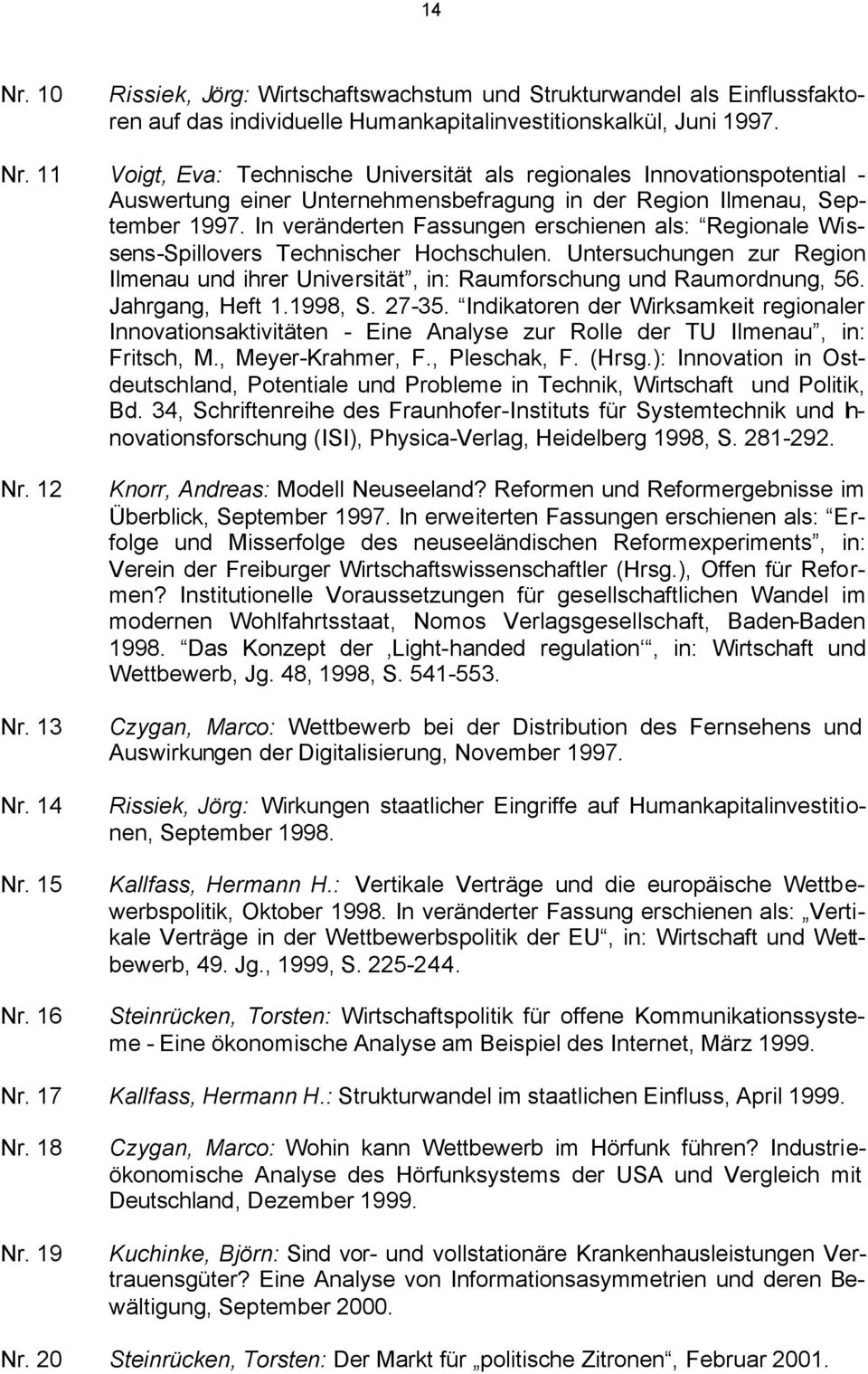 Jahrgang, Heft 1.1998, S. 27-35. Indikatoren der Wirksamkeit regionaler Innovationsaktivitäten - Eine Analyse zur Rolle der TU Ilmenau, in: Fritsch, M., Meyer-Krahmer, F., Pleschak, F. (Hrsg.