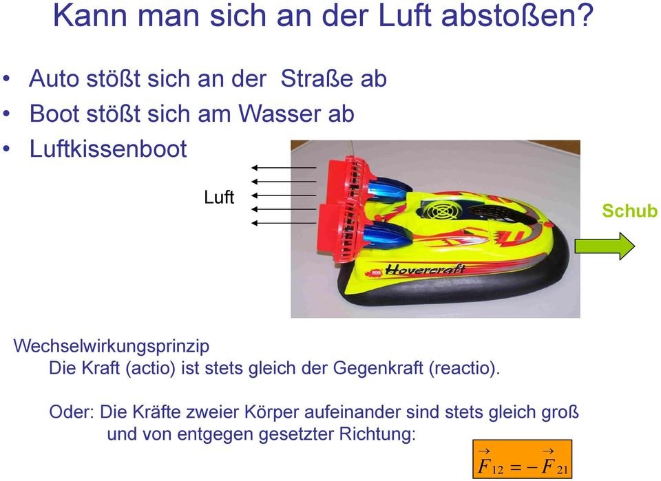 Luft Schub Wechselwirkungsprinzip Die Kraft (actio) ist stets gleich der