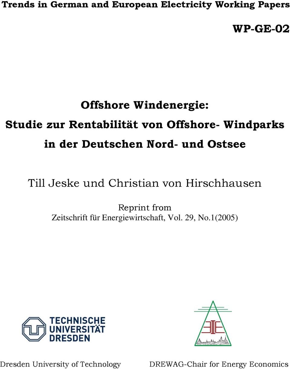 und Ostsee Till Jeske und Christian von Hirschhausen Reprint from Zeitschrift für