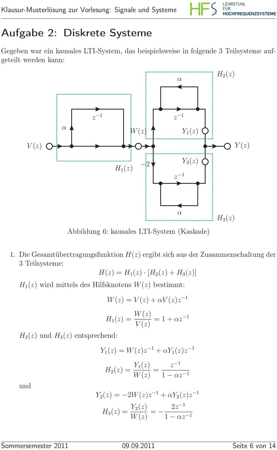 Die Gesamtübertragungsfunktion H(z) ergibt sich aus der Zusammenschaltung der 3 Teilsysteme: H(z) = H (z) [H (z)+h 3 (z)] H (z) wird mittels des