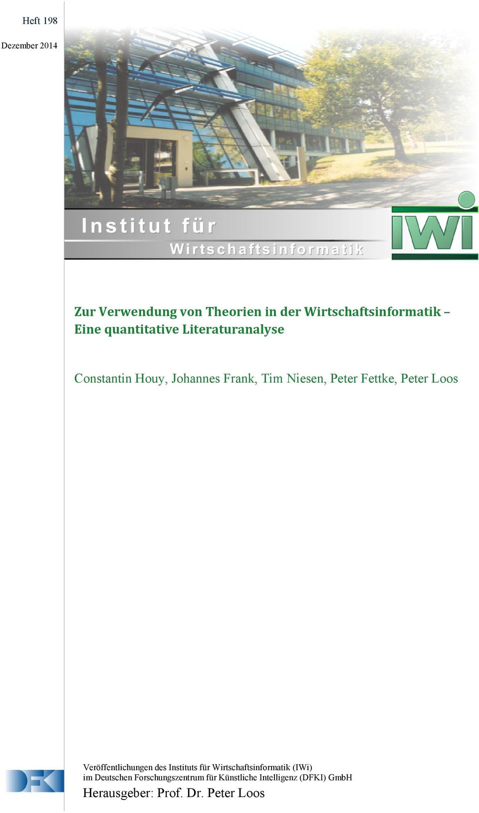 Peter Loos Veröffentlichungen des Instituts für Wirtschaftsinformatik (IWi) im Deutschen