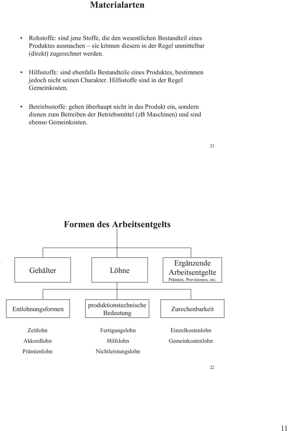 Betriebsstoffe: gehen überhaupt nicht in das Produkt ein, sondern dienen zum Betreiben der Betriebsmittel (zb Maschinen) und sind ebenso Gemeinkosten.