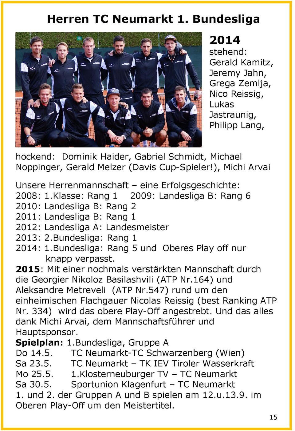 Cup-Spieler!), Michi Arvai Unsere Herrenmannschaft eine Erfolgsgeschichte: 2008: 1.