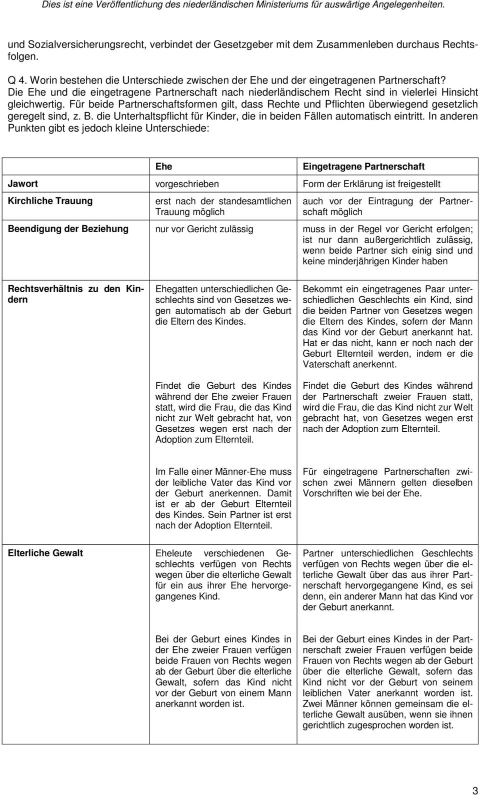 Für beide Partnerschaftsformen gilt, dass Rechte und Pflichten überwiegend gesetzlich geregelt sind, z. B. die Unterhaltspflicht für Kinder, die in beiden Fällen automatisch eintritt.