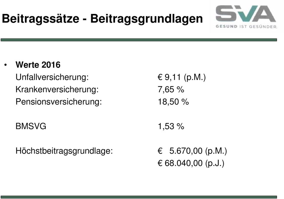 ) Krankenversicherung: 7,65 % Pensionsversicherung: