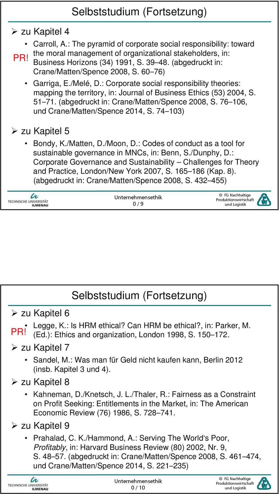 : Corporate social responsibility theories: mapping the territory, in: Journal of Business Ethics (53) 2004, S. 51 71. (abgedruckt in: Crane/Matten/Spence 2008, S.