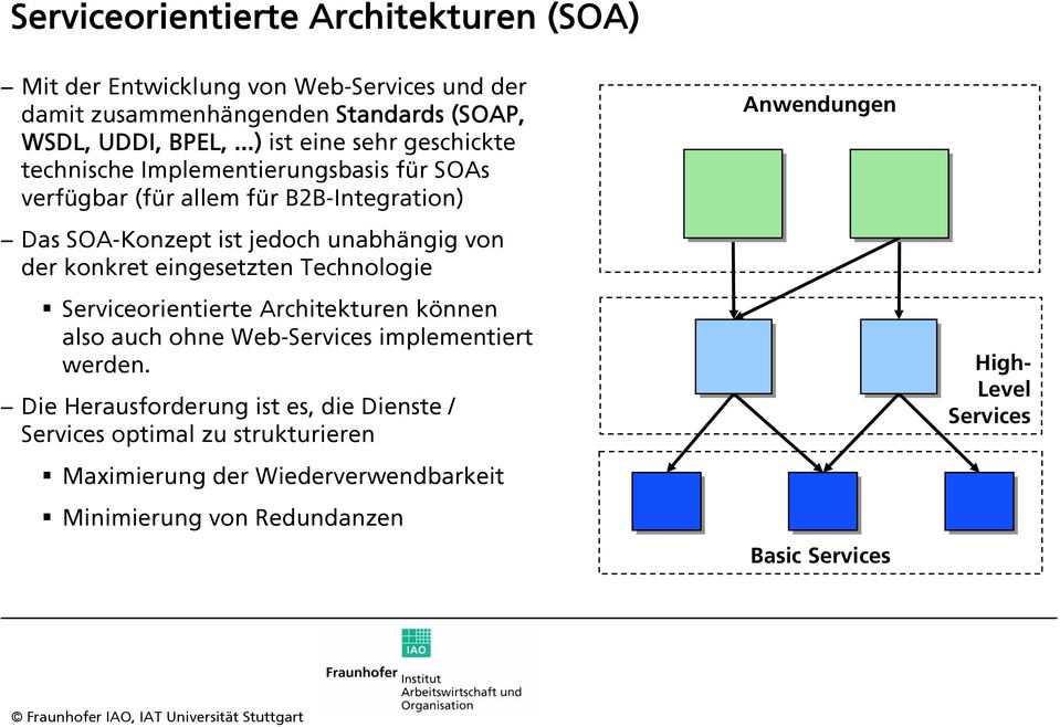 unabhängig von der konkret eingesetzten Technologie Serviceorientierte Architekturen können also auch ohne Web-Services implementiert werden.