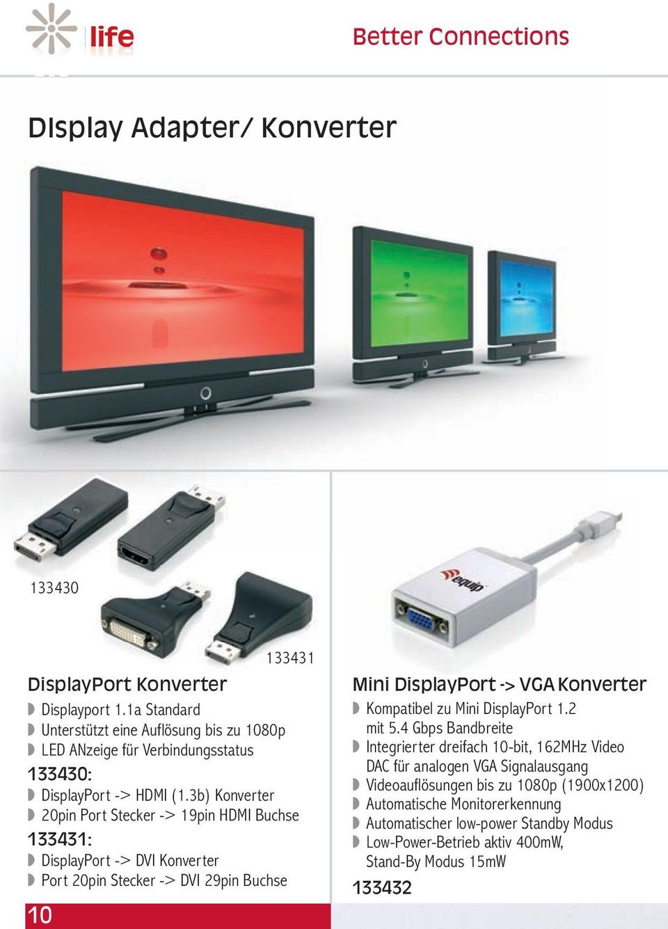 3b) Konverter 20pin Port Stecker -> 19pin HDMI Buchse 133431: DisplayPort -> DVI Konverter Port 20pin Stecker -> DVI 29pin Buchse 10 133431 Mini DisplayPort -> VGA