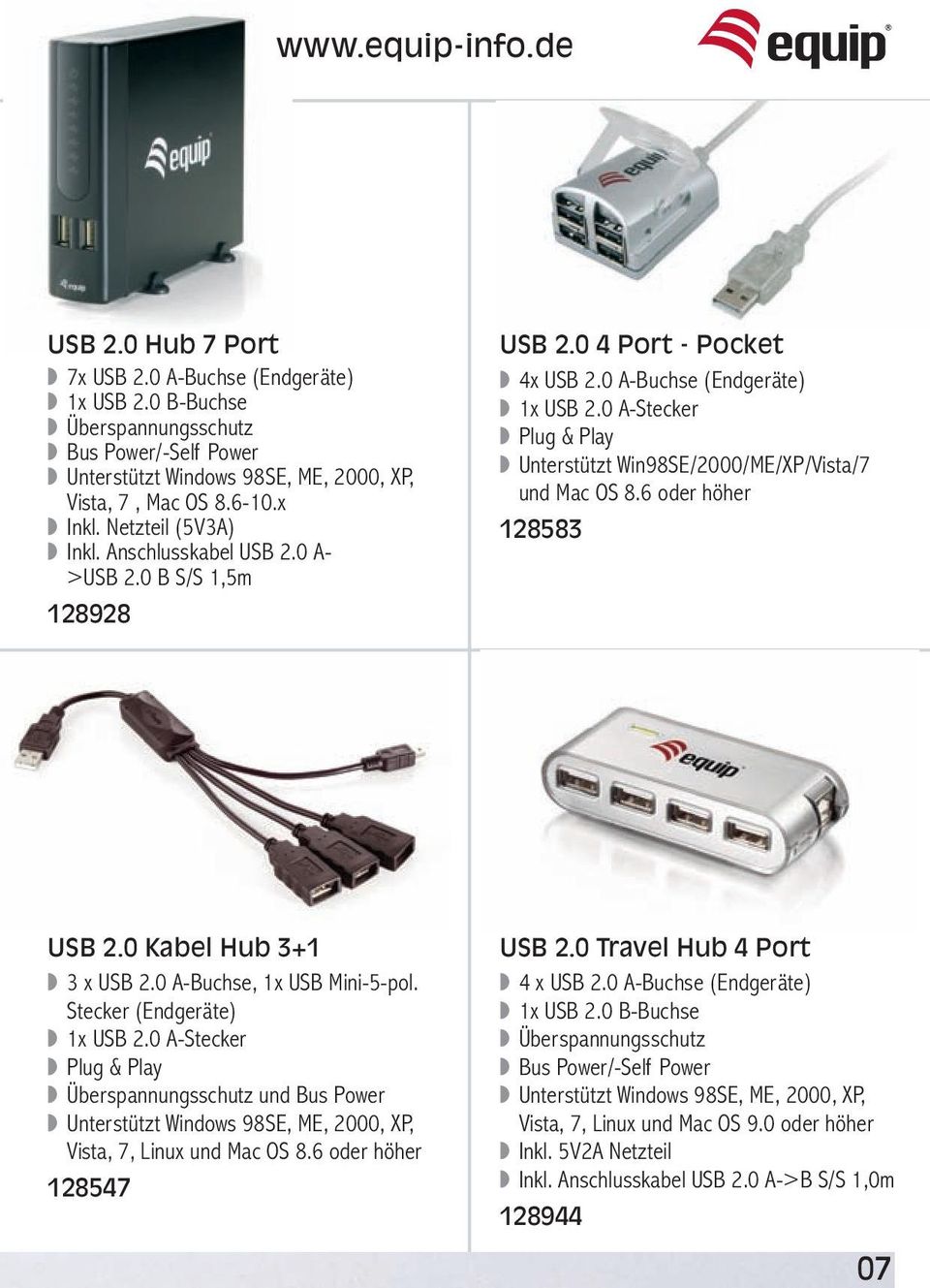 0 A-Stecker Plug & Play Unterstützt Win98SE/2000/ME/XP/Vista/7 und Mac OS 8.6 oder höher 128583 USB 2.0 Kabel Hub 3+1 3 x USB 2.0 A-Buchse, 1x USB Mini-5-pol. Stecker (Endgeräte) 1x USB 2.