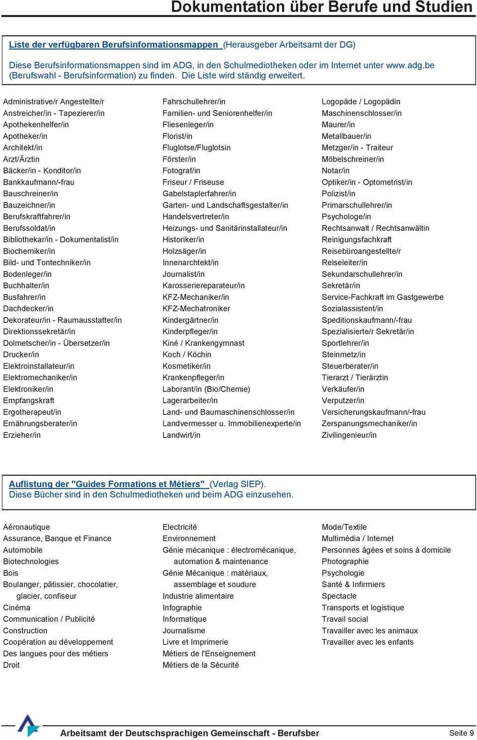 Administrative/r Angestellte/r Fahrschullehrer/in Logopäde / Logopädin Anstreicher/in - Tapezierer/in Familien- und Seniorenhelfer/in Maschinenschlosser/in Apothekenhelfer/in Fliesenleger/in