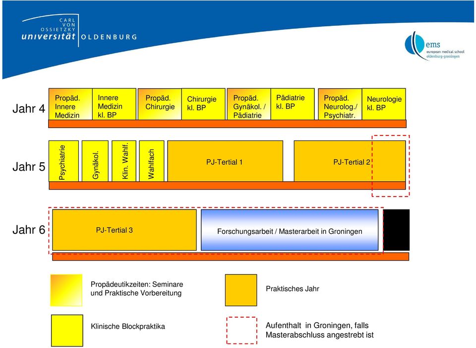 Wahlfach PJ-Tertial 1 PJ-Tertial 2 Jahr 6 PJ-Tertial 3 Forschungsarbeit / Masterarbeit in Groningen Lernzeit