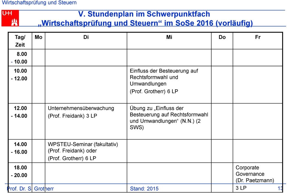 00 Unternehmensüberwachung (Prof. Freidank) 3 LP Übung zu Einfluss der Besteuerung auf Rechtsformwahl und Umwandlungen (N.