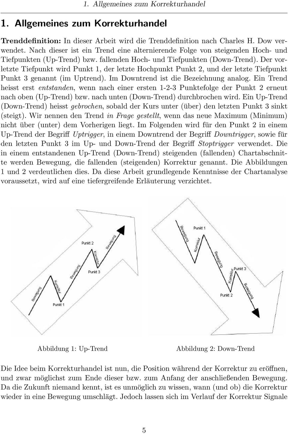 Der vorletzte Tiefpunkt wird Punkt 1, der letzte Hochpunkt Punkt 2, und der letzte Tiefpunkt Punkt 3 genannt (im Uptrend). Im Downtrend ist die Bezeichnung analog.