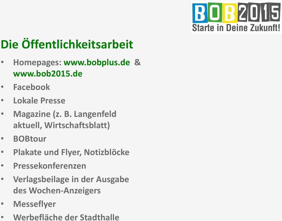 Langenfeld aktuell, Wirtschaftsblatt) BOBtour Plakate und Flyer,