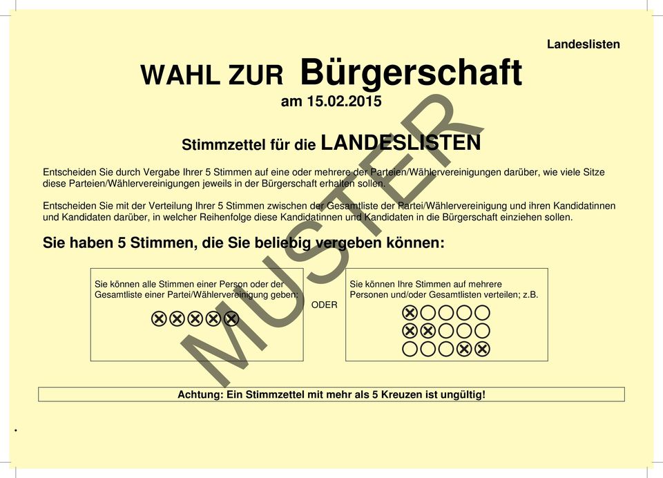 Parteien/Wählervereinigungen jeweils in der Bürgerschaft erhalten sollen.