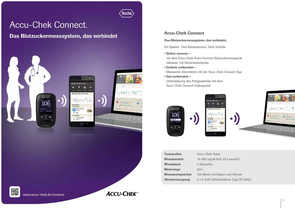 App Gut vorbereitet Unterstützung des Arztgesprächs mit dem Accu-Chek Connect Onlineportal Teststreifen Accu-Chek Aviva Messbereich 10 600 mg/dl (0,6 33,3 mmol/l)