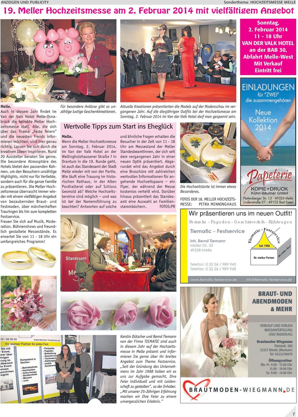 Auch in diesem Jahr findet im Van der Valk Hotel Melle-Osnabrück die beliebte Meller Hochzeitsmesse statt.