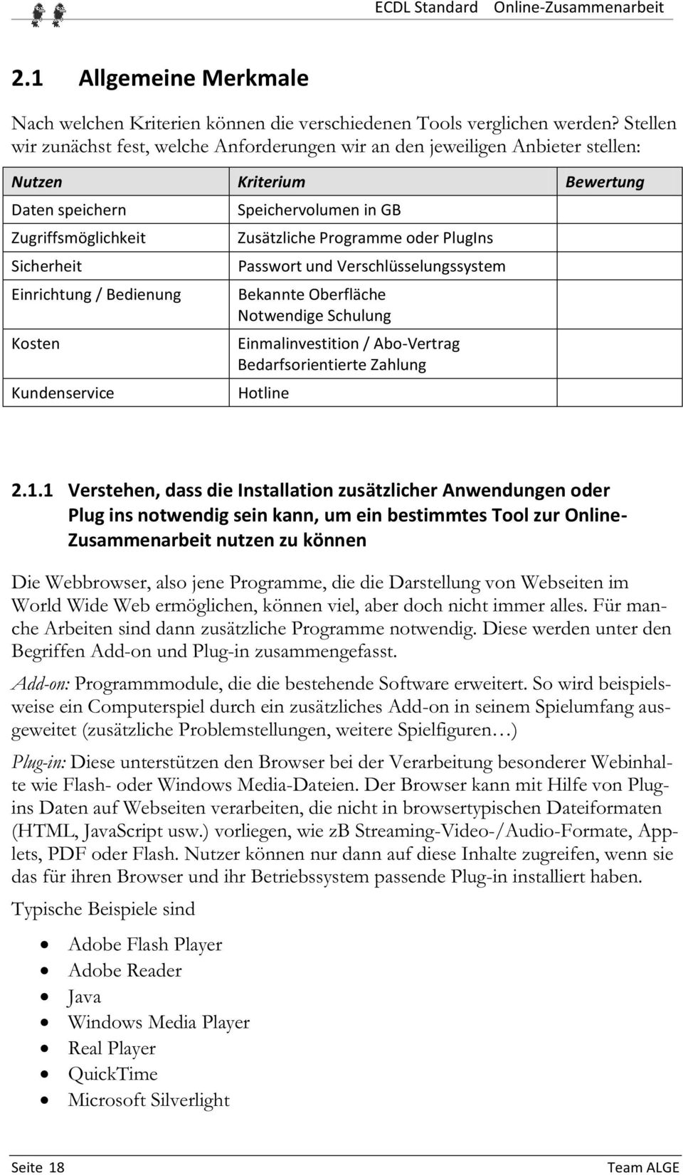 PlugIns Sicherheit Einrichtung / Bedienung Kosten Kundenservice Passwort und Verschlüsselungssystem Bekannte Oberfläche Notwendige Schulung Einmalinvestition / Abo-Vertrag Bedarfsorientierte Zahlung