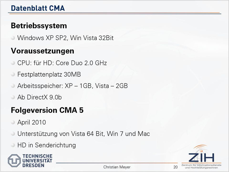 0 GHz Festplattenplatz 30MB Arbeitsspeicher: XP 1GB, Vista 2GB Ab