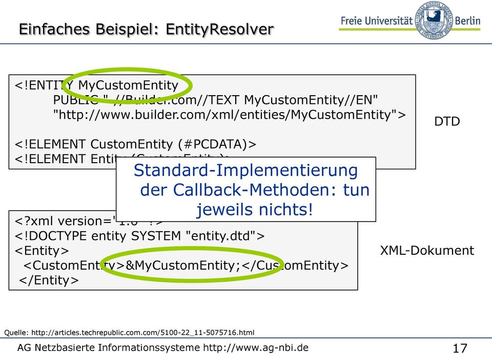 ELEMENT Entity (CustomEntity)> Standard-Implementierung der Callback-Methoden: tun jeweils nichts! <?xml version="1.0"?> <!