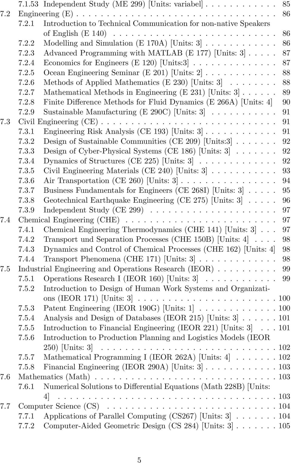 ............. 87 7.2.5 Ocean Engineering Seminar (E 201) [Units: 2]............ 88 7.2.6 Methods of Applied Mathematics (E 230) [Units: 3]........ 88 7.2.7 Mathematical Methods in Engineering (E 231) [Units: 3].