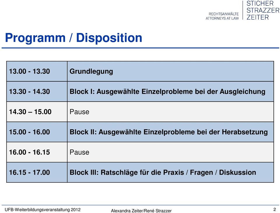 00 Block II: Ausgewählte Einzelprobleme bei der Herabsetzung 16.00-16.15 Pause 16.15-17.